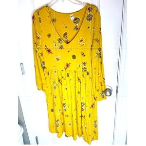 Old Navy Mustard Yellow Floral Vneck Dress